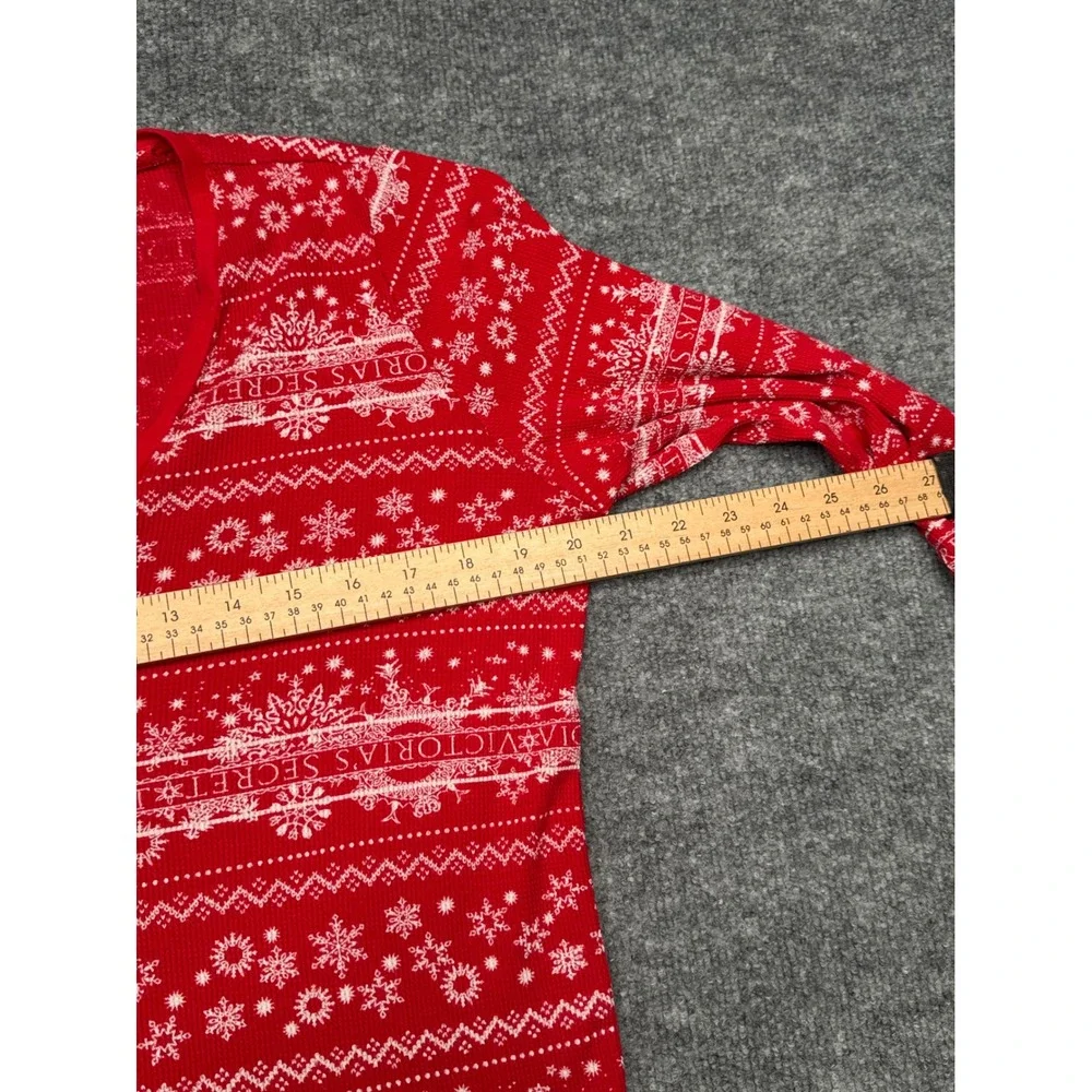 Victoria's Secret Red Snowflake Thermal Henley Top‎ Womens Large Holiday
